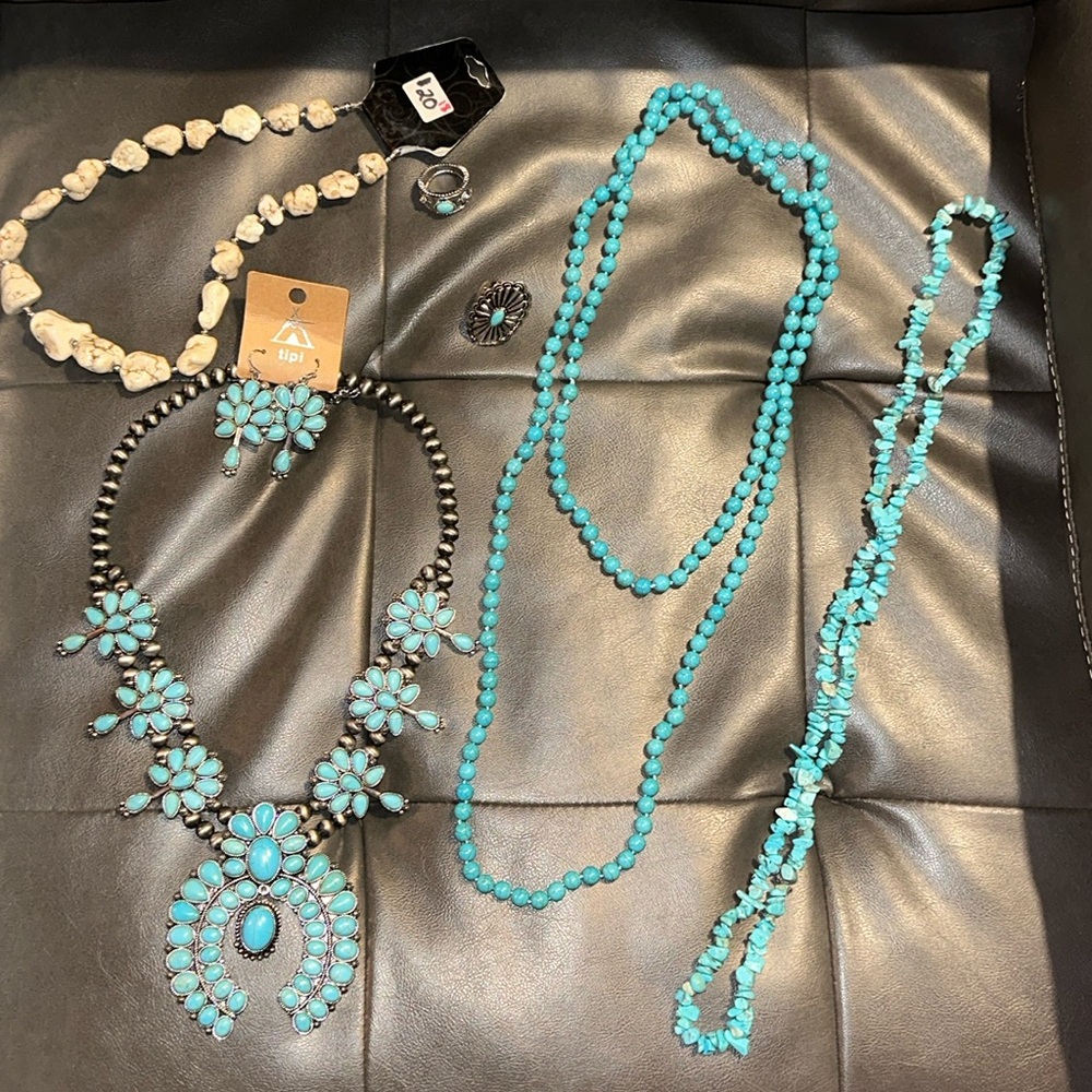 6 Piece Western Native American inspired FAUX jewelry squash beads rings